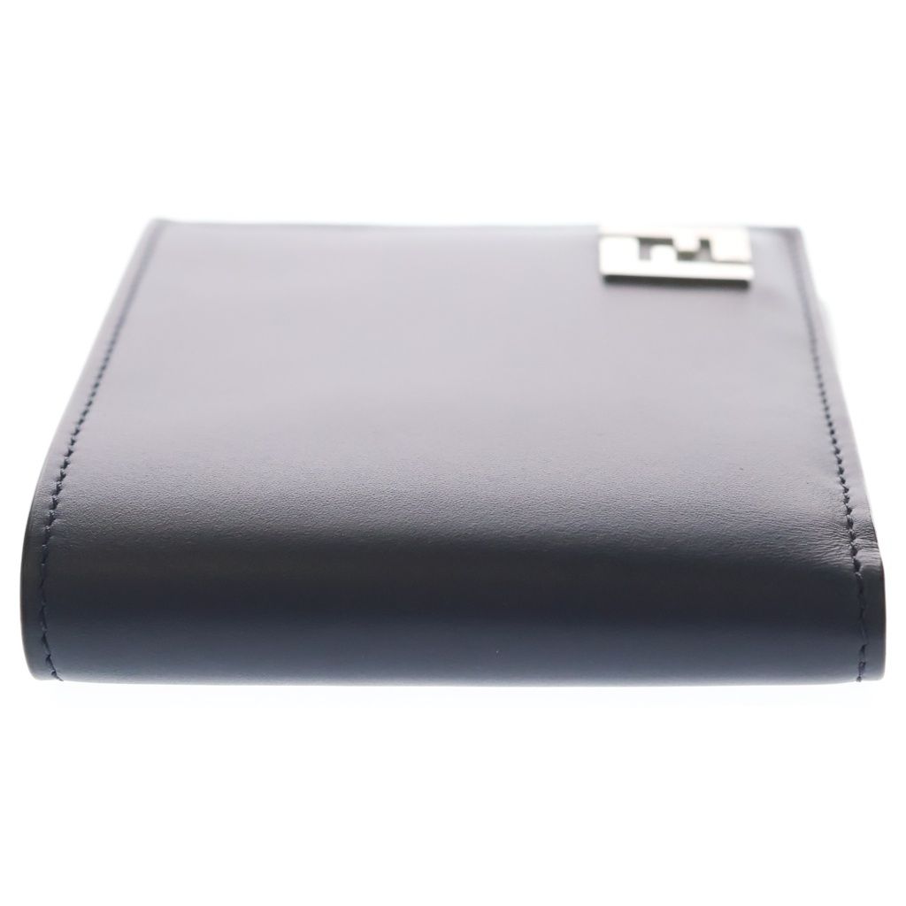 Fendi FF Square Bifold Wallet Compact Card Case Navy Brown Leather Silver — view 3