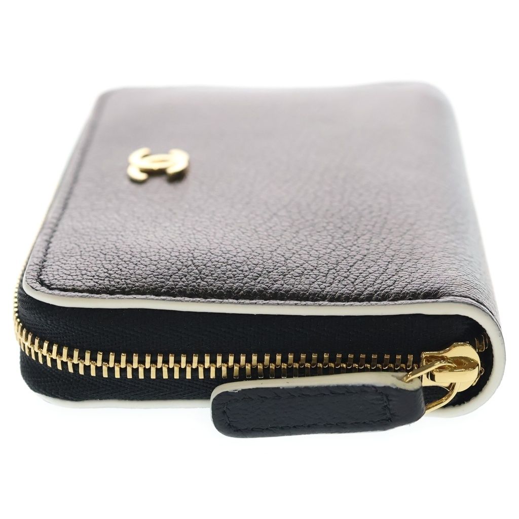Chanel CC Logo Zip Coin Case Mini Wallet Black Leather Gold — view 3