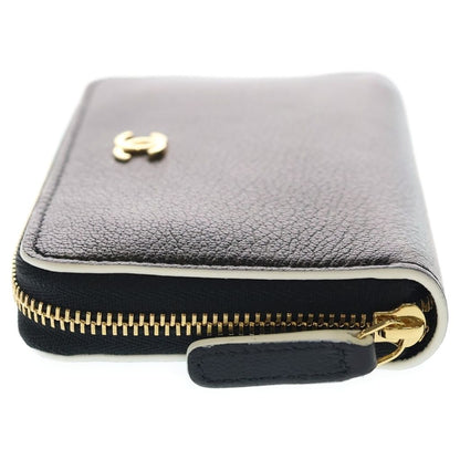 Chanel CC Logo Zip Coin Case Mini Wallet Black Leather Gold — view 3