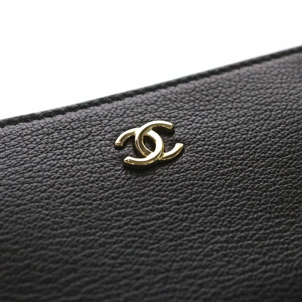 Chanel CC Logo Zip Coin Case Mini Wallet Black Leather Gold — view 5