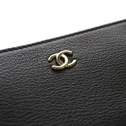 Chanel CC Logo Zip Coin Case Mini Wallet Black Leather Gold — view 5