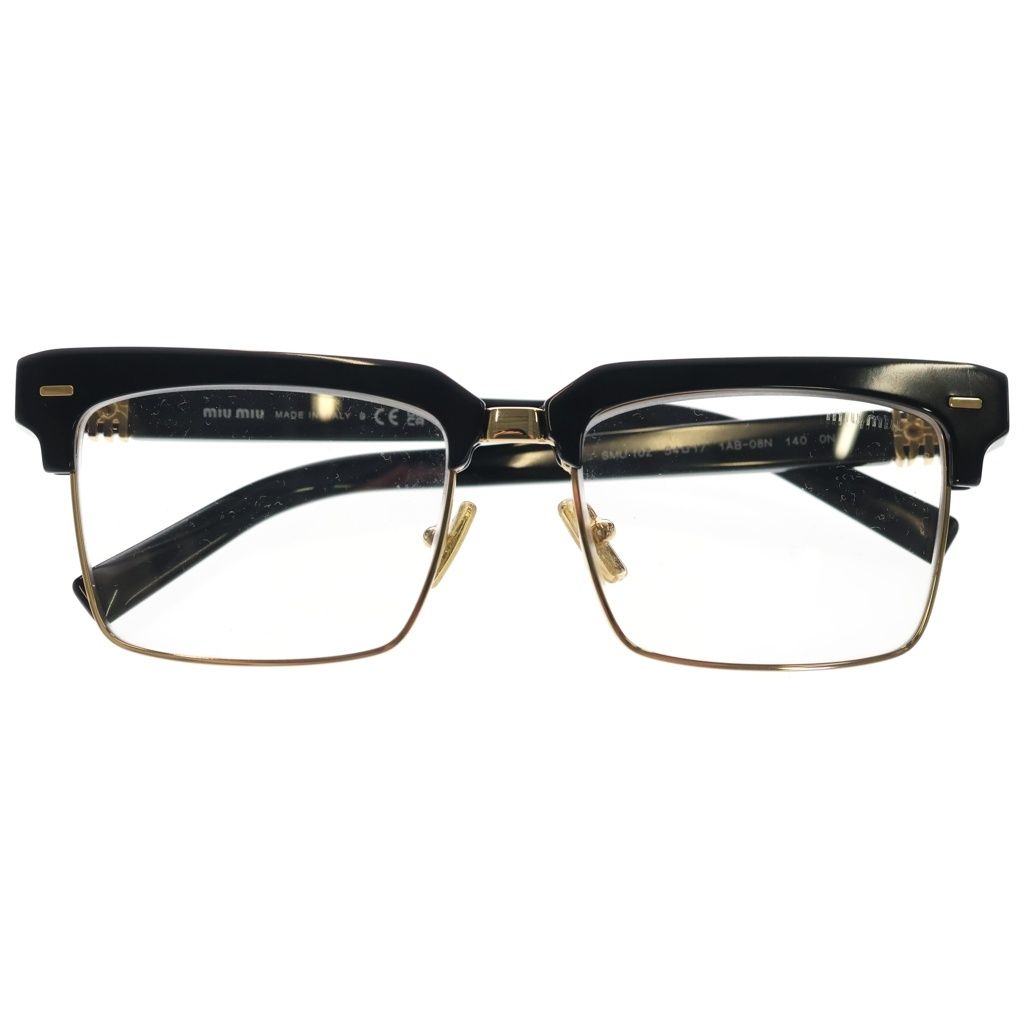 Miu Miu Runway Square Logo Sunglasses Clear Lens Black Frame Gold Eyewear