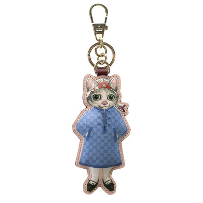 Gucci Key Charm Higuchi Yuko Cat Bow BO Bag Key Ring Key Holder Pink Leather