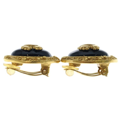 Chanel CC Logo Oval Round Earrings Black Gold — view 4