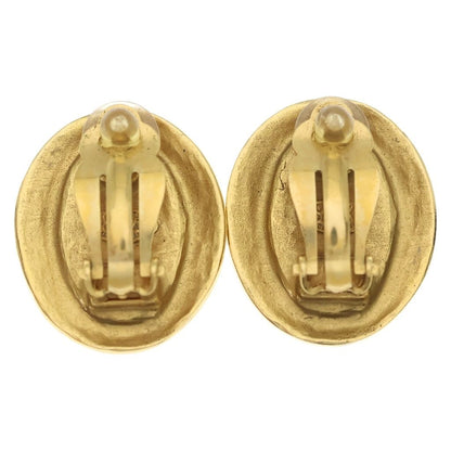Chanel CC Logo Oval Round Earrings Black Gold — view 2