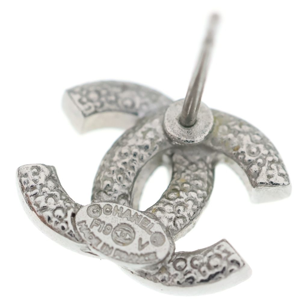 Chanel CC Logo Rhinestone Earrings Silver — view 5