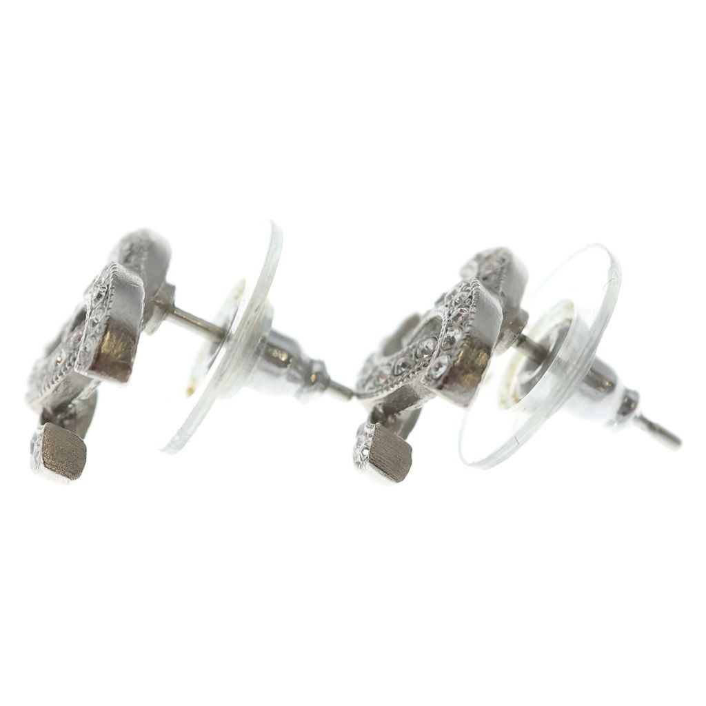 Chanel CC Logo Rhinestone Earrings Silver — view 3