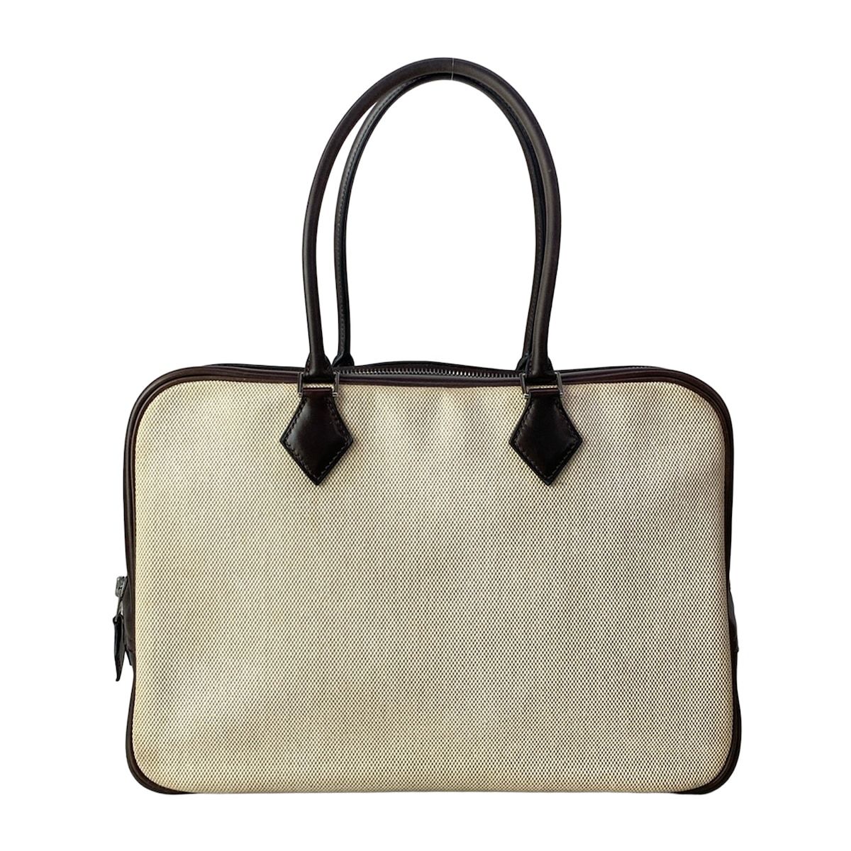 Hermes Handbag Plume 32 Ivory Dark Brown Silver
