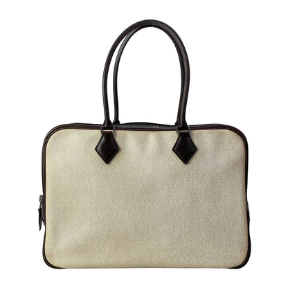 Hermes Handbag Plume 32 Ivory Dark Brown Silver