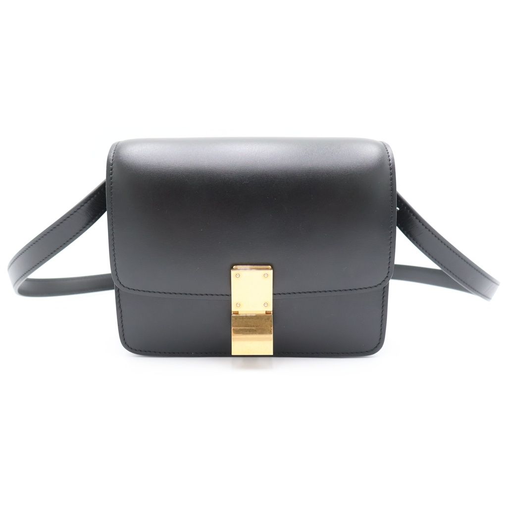 Celine Classic Box Mini Shoulder Bag Black Leather Gold
