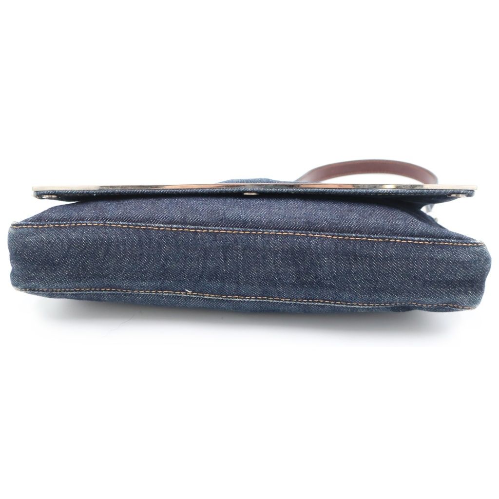 Fendi Logo One Mini Shoulder Bag Indigo Blue Brown Denim Leather Silver — view 4
