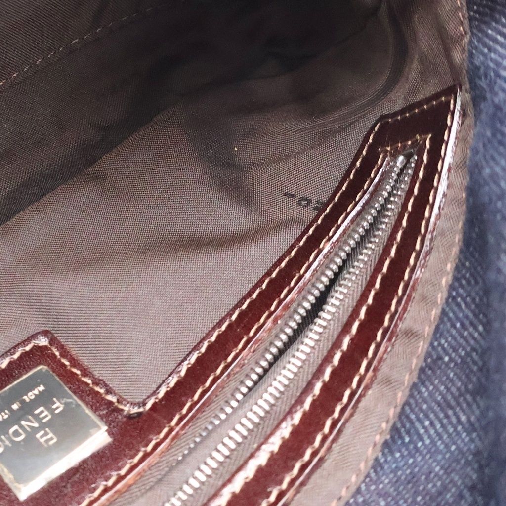 Fendi Logo One Mini Shoulder Bag Indigo Blue Brown Denim Leather Silver — view 5