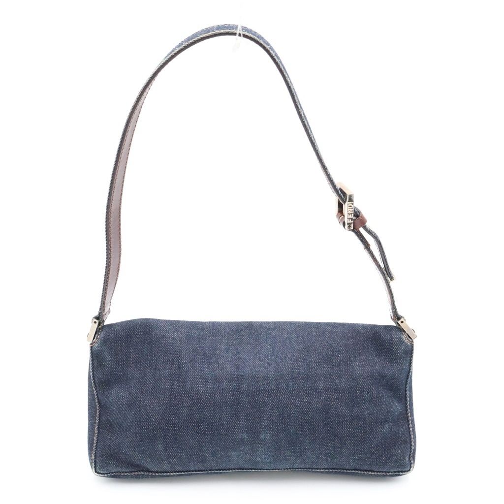 Fendi Logo One Mini Shoulder Bag Indigo Blue Brown Denim Leather Silver — view 2