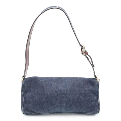 Fendi Logo One Mini Shoulder Bag Indigo Blue Brown Denim Leather Silver — view 2