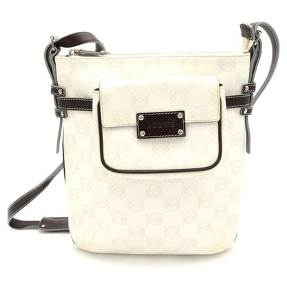 Loewe Anagram Shoulder Bag White Brown Leather Silver