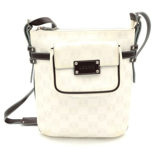 Loewe Anagram Shoulder Bag White Brown Leather Silver