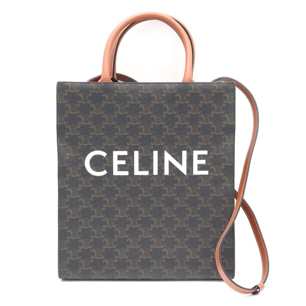 Celine Small Vertical Cover Triomphe 2-Way Shoulder Bag Tote Brown Leather Gold