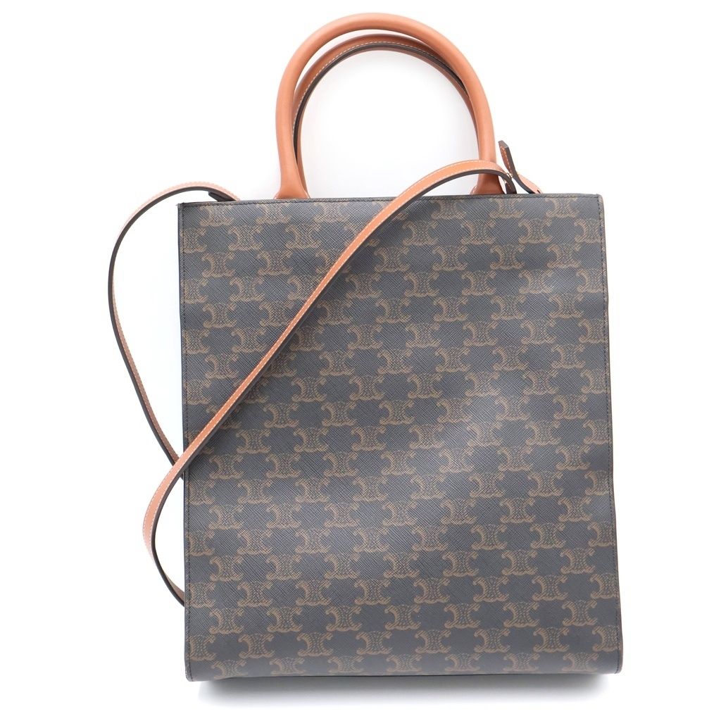 Celine Small Vertical Cover Triomphe 2-Way Shoulder Bag Tote Brown Leather Gold — view 2