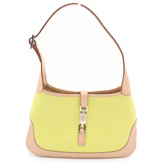 Gucci Shoulder Bag Jackie Yellow GG Canvas Leather