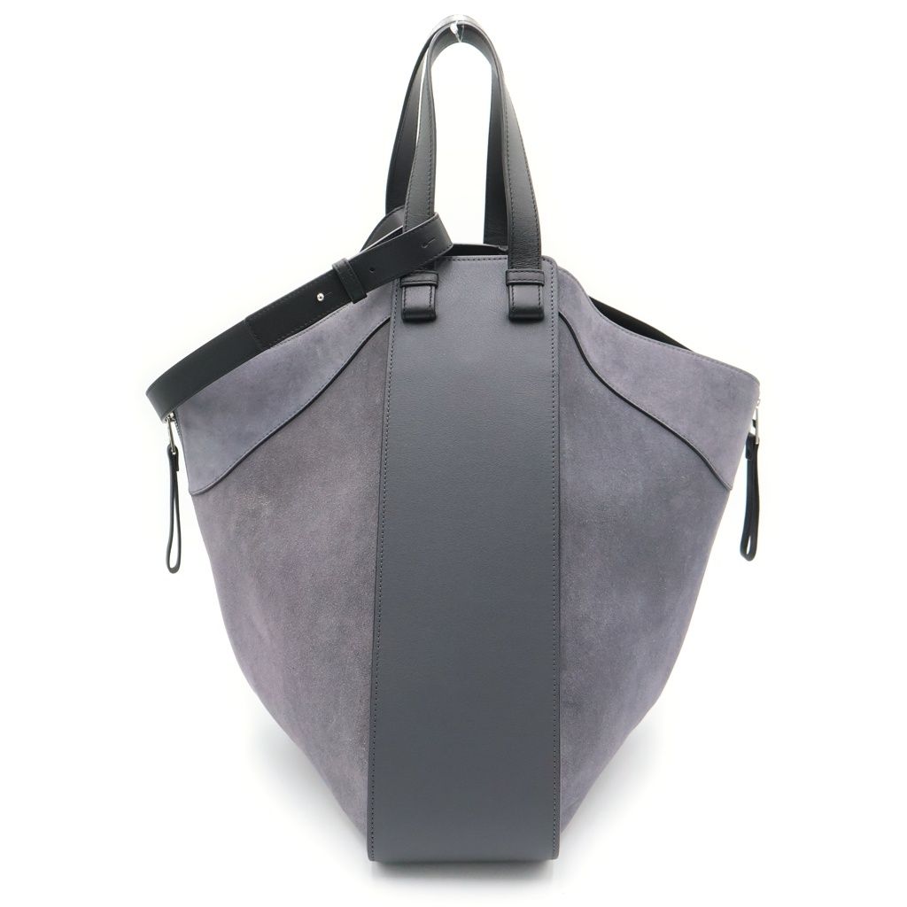Loewe Hammock Suede Combination Shoulder Bag Gray Leather Silver — view 2