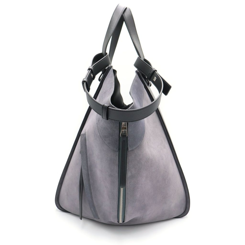 Loewe Hammock Suede Combination Shoulder Bag Gray Leather Silver — view 3