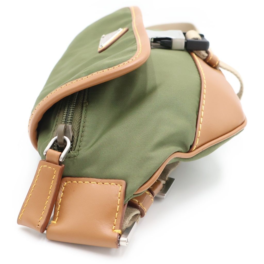 Prada Re-Nylon Triangle Logo Leather Belt Bag Waist Pouch Khaki Brown — view 3