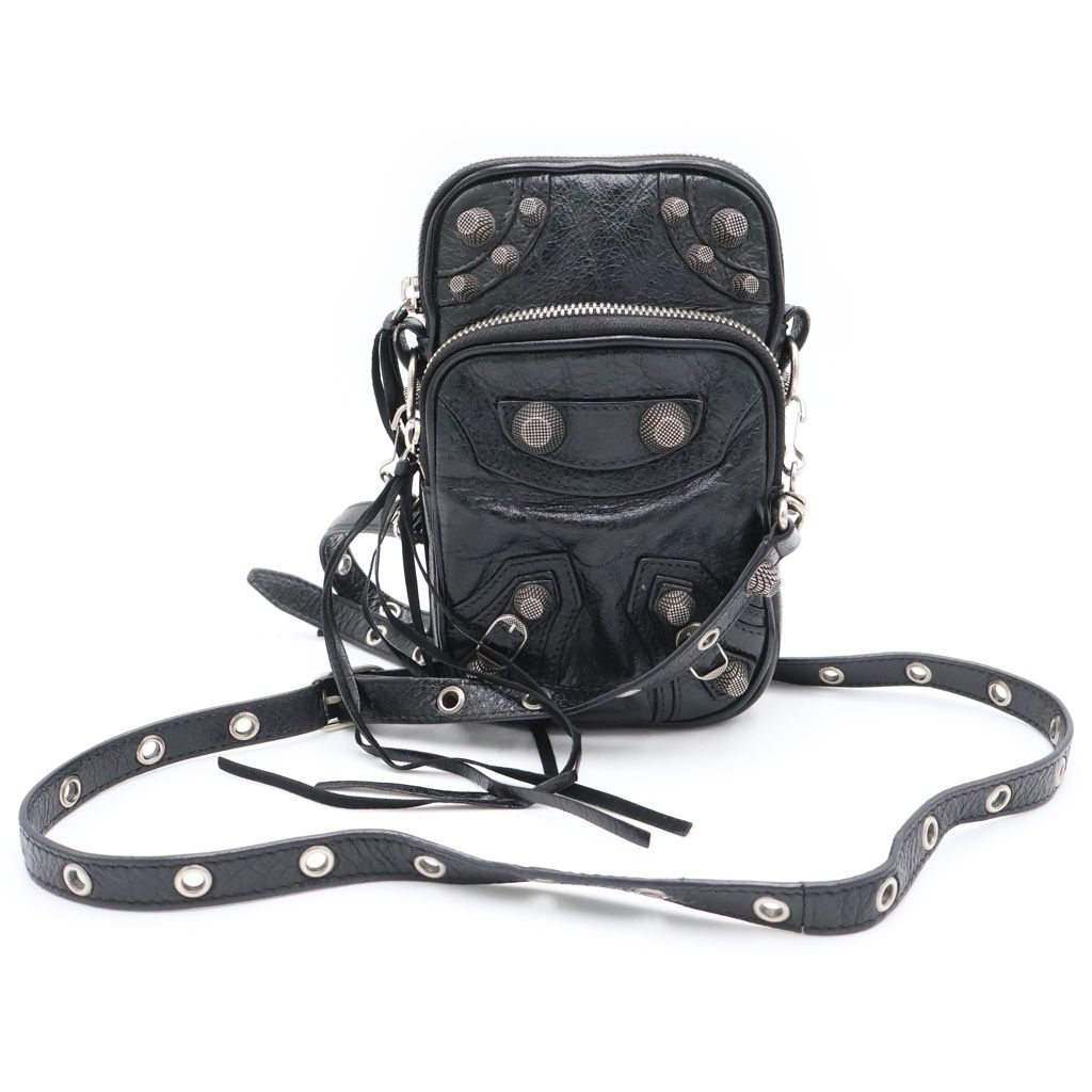 Balenciaga le Cagole Leather Shoulder Bag Phone Pouch Black
