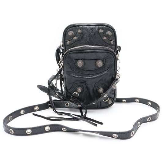 Balenciaga le Cagole Leather Shoulder Bag Phone Pouch Black