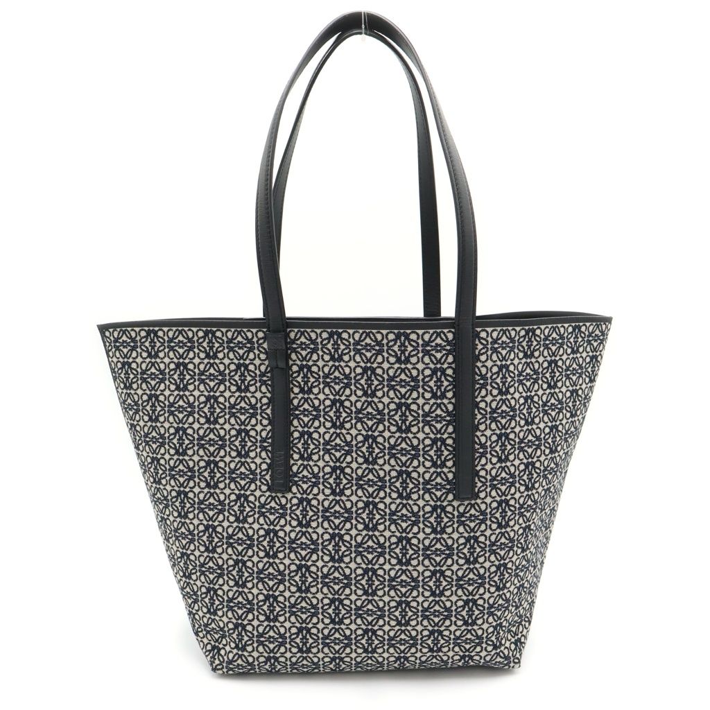 Loewe Repeat Anagram Canvas Jacquard Leather Tote Black Navy