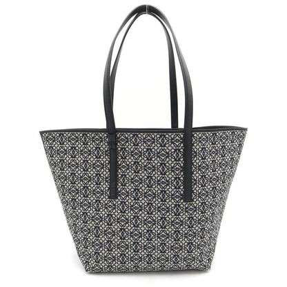 Loewe Repeat Anagram Canvas Jacquard Leather Tote Black Navy