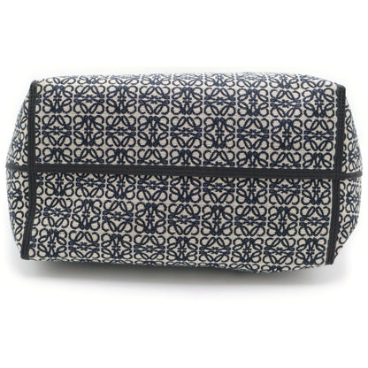 Loewe Repeat Anagram Canvas Jacquard Leather Tote Black Navy — view 4