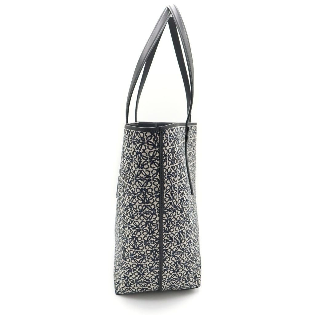 Loewe Repeat Anagram Canvas Jacquard Leather Tote Black Navy — view 3