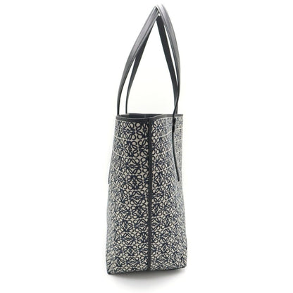 Loewe Repeat Anagram Canvas Jacquard Leather Tote Black Navy — view 3