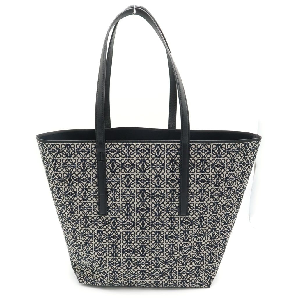 Loewe Repeat Anagram Canvas Jacquard Leather Tote Black Navy — view 2