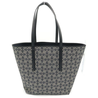 Loewe Repeat Anagram Canvas Jacquard Leather Tote Black Navy — view 2