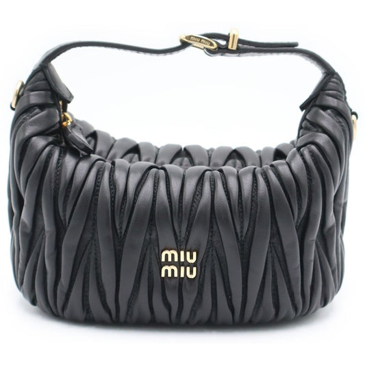 Miu Miu Matelasse Leather Mini Shoulder Bag Black Gold