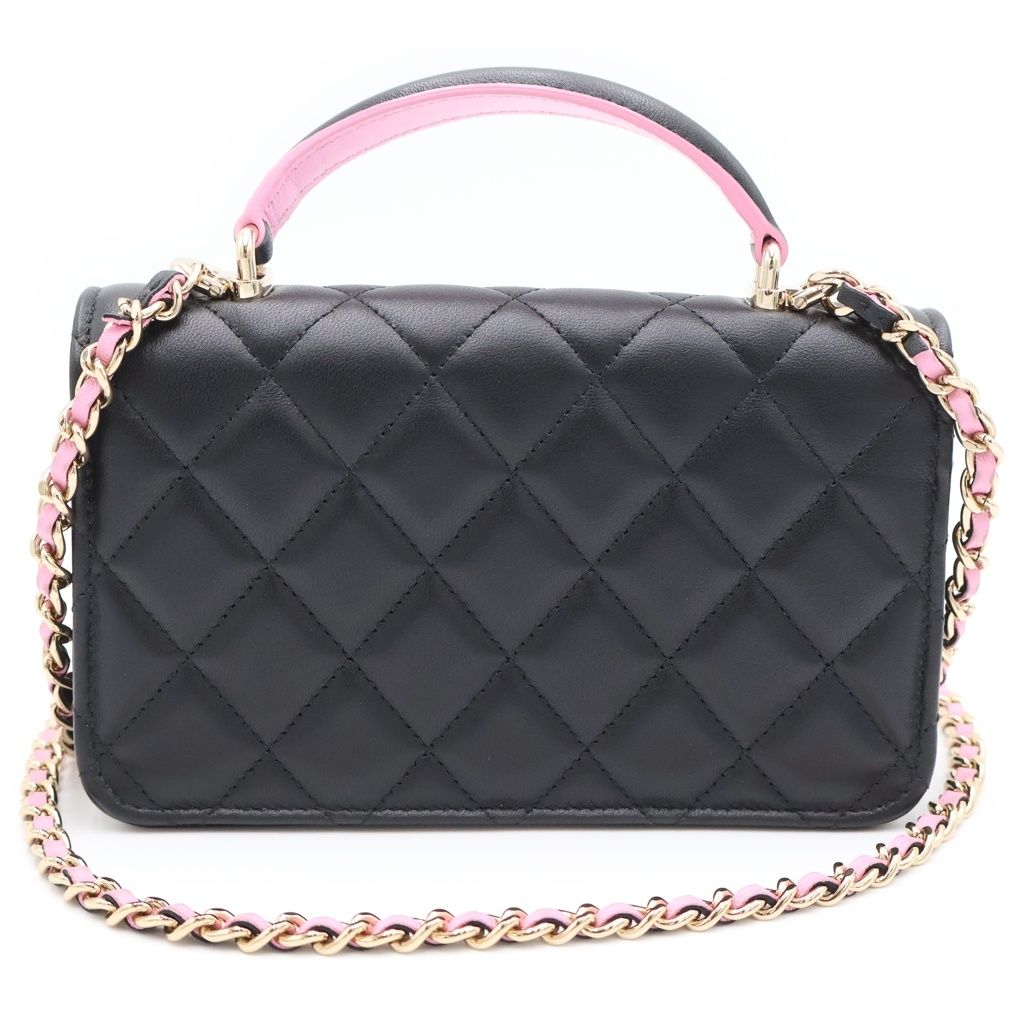 Chanel Quilted Phone Case Shoulder Bag Mini Chain Black Pink Lambskin Gold — view 2