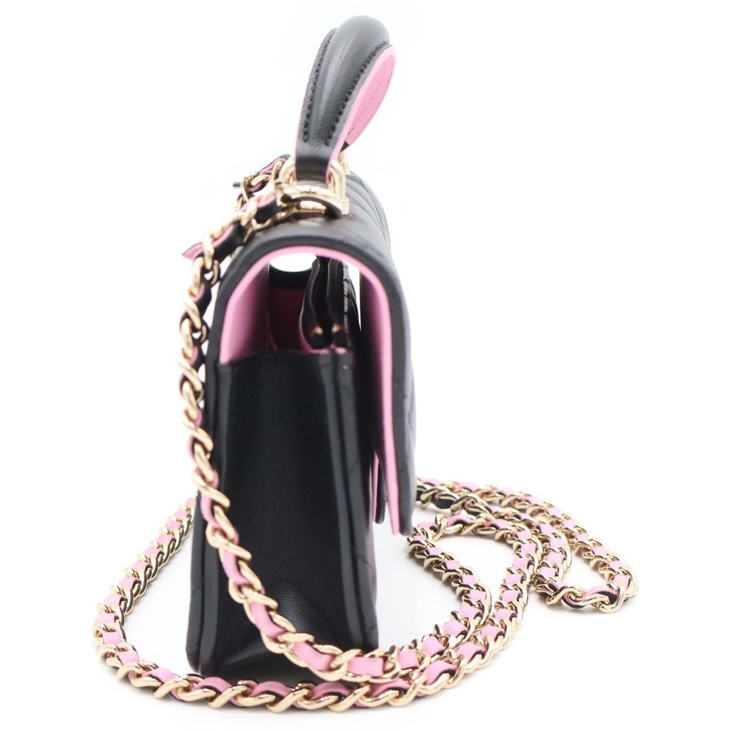 Chanel Quilted Phone Case Shoulder Bag Mini Chain Black Pink Lambskin Gold — view 3