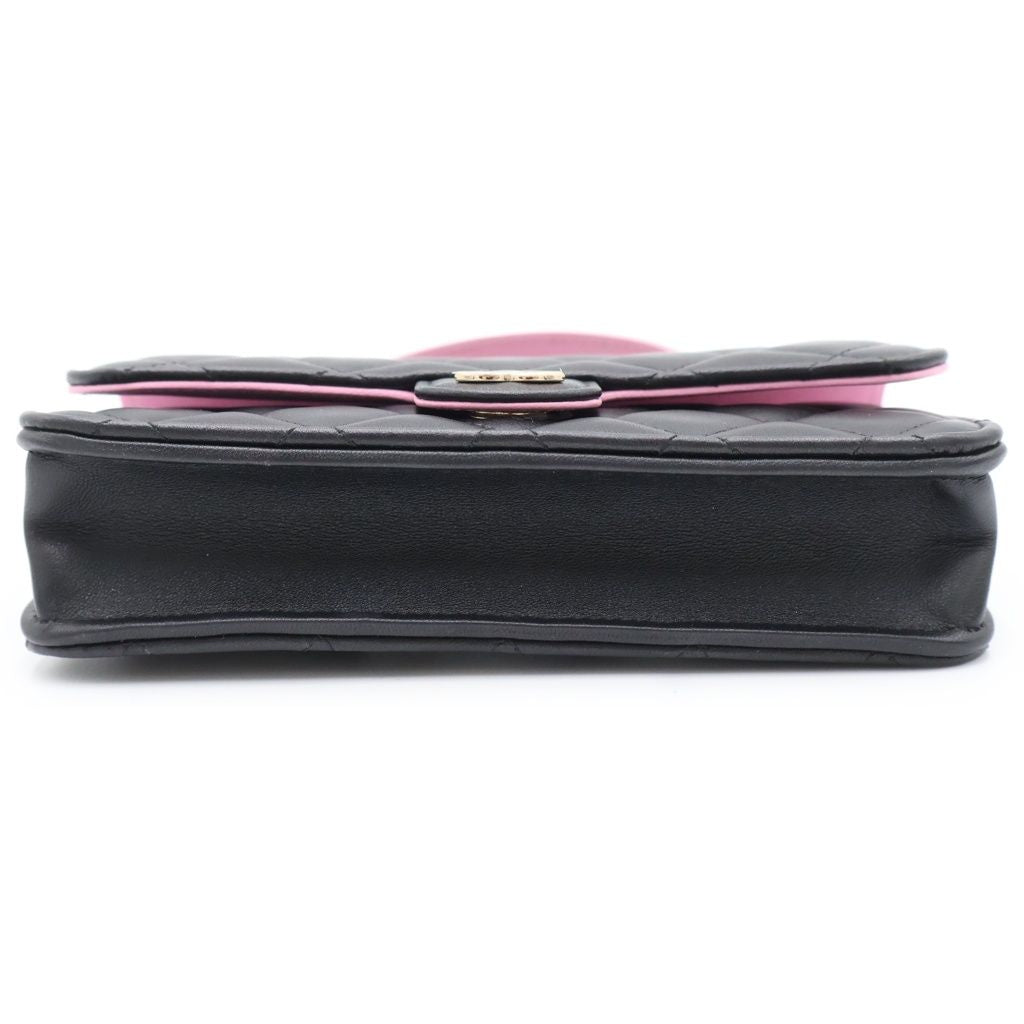 Chanel Quilted Phone Case Shoulder Bag Mini Chain Black Pink Lambskin Gold — view 4