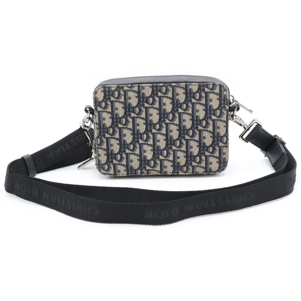 Dior Oblique Messenger Bag Mini Beige Navy Leather Canvas Silver — view 2