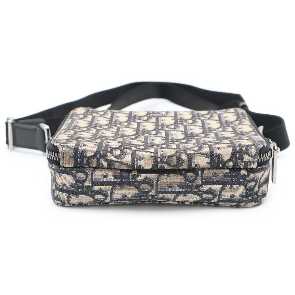 Dior Oblique Messenger Bag Mini Beige Navy Leather Canvas Silver — view 4