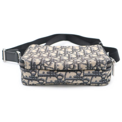 Dior Oblique Messenger Bag Mini Beige Navy Leather Canvas Silver — view 4