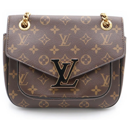 Louis Vuitton Monogram Passi Chain Shoulder Bag Brown Black Leather Gold