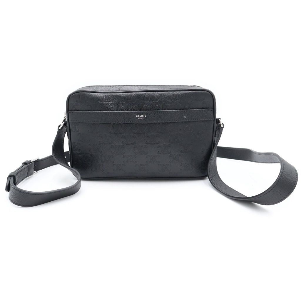 Celine Triomphe Horizontal Messenger Bag Black Leather Silver