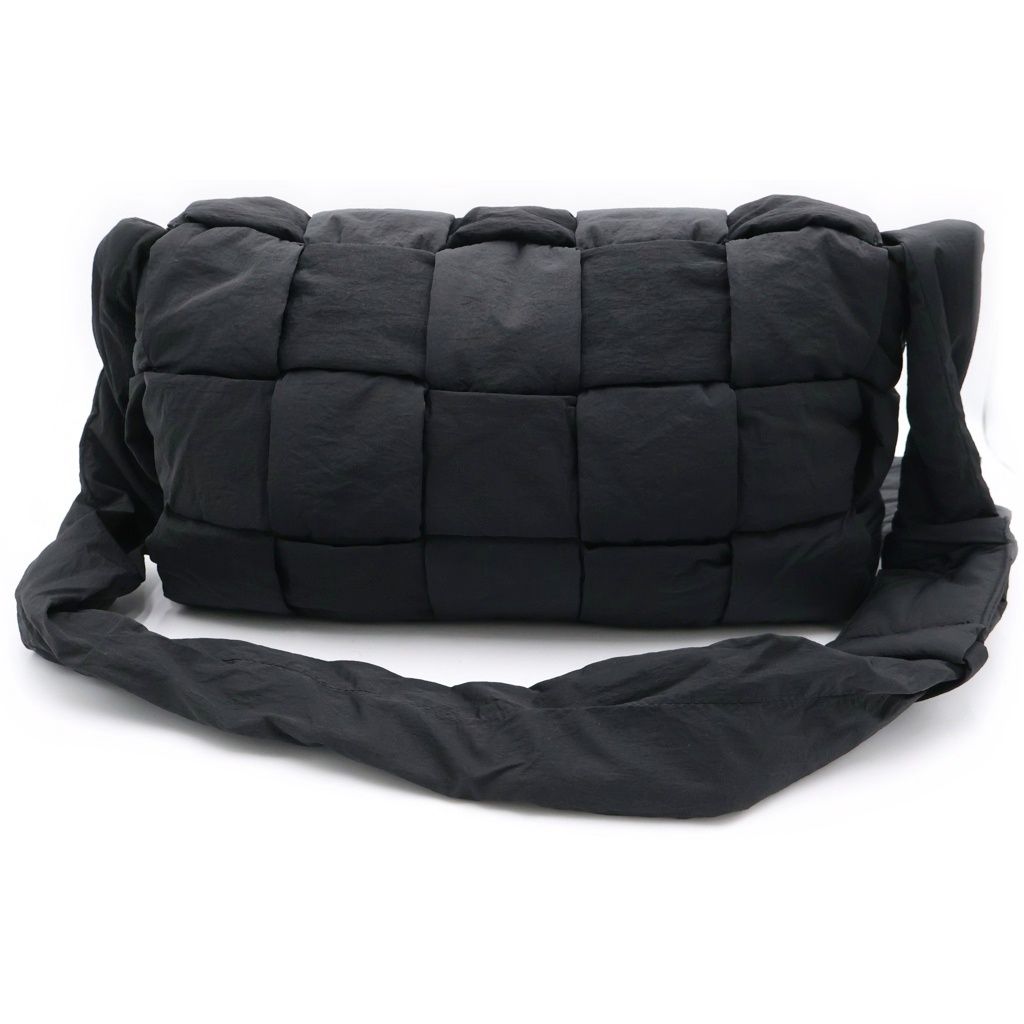 Bottega Veneta Maxi Intrecciato Padded Cassette Shoulder Bag Black Nylon Silver — view 2