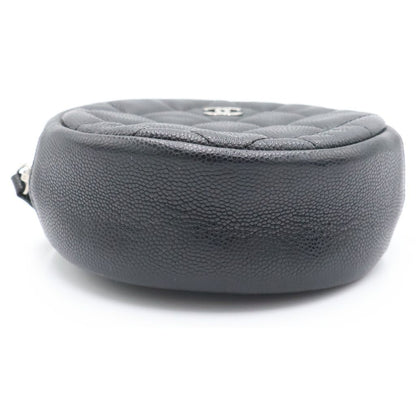 Chanel Quilted Round Chain Mini Shoulder Bag Black Caviar Leather Silver — view 4