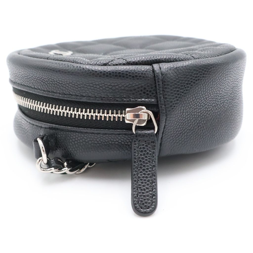 Chanel Quilted Round Chain Mini Shoulder Bag Black Caviar Leather Silver — view 3