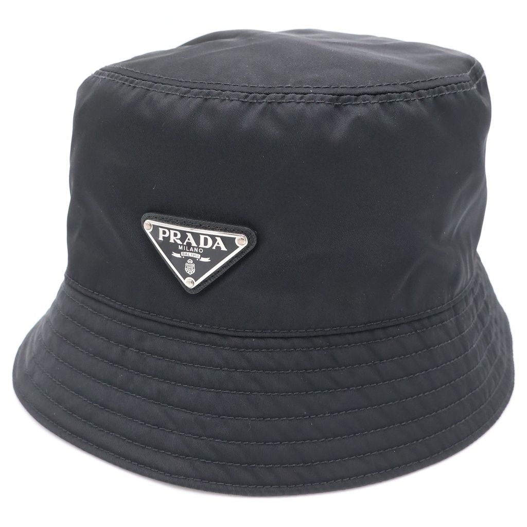 Prada Tessuto Triangle Plate Bucket Hat Black
