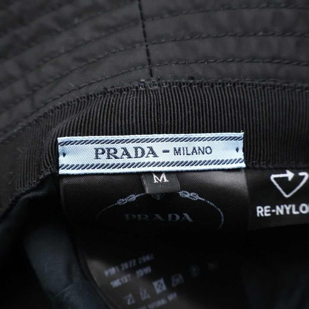 Prada Tessuto Triangle Plate Bucket Hat Black — view 7