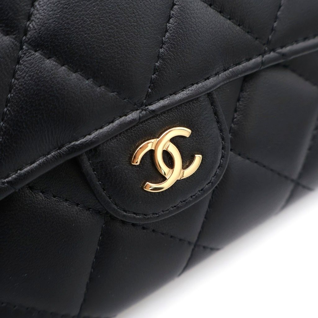 Chanel Quilted Long Flap Wallet Card Case Black Lambskin Gold — view 4